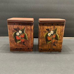 Vintage J. L. Clark Strawberry Tin Canisters